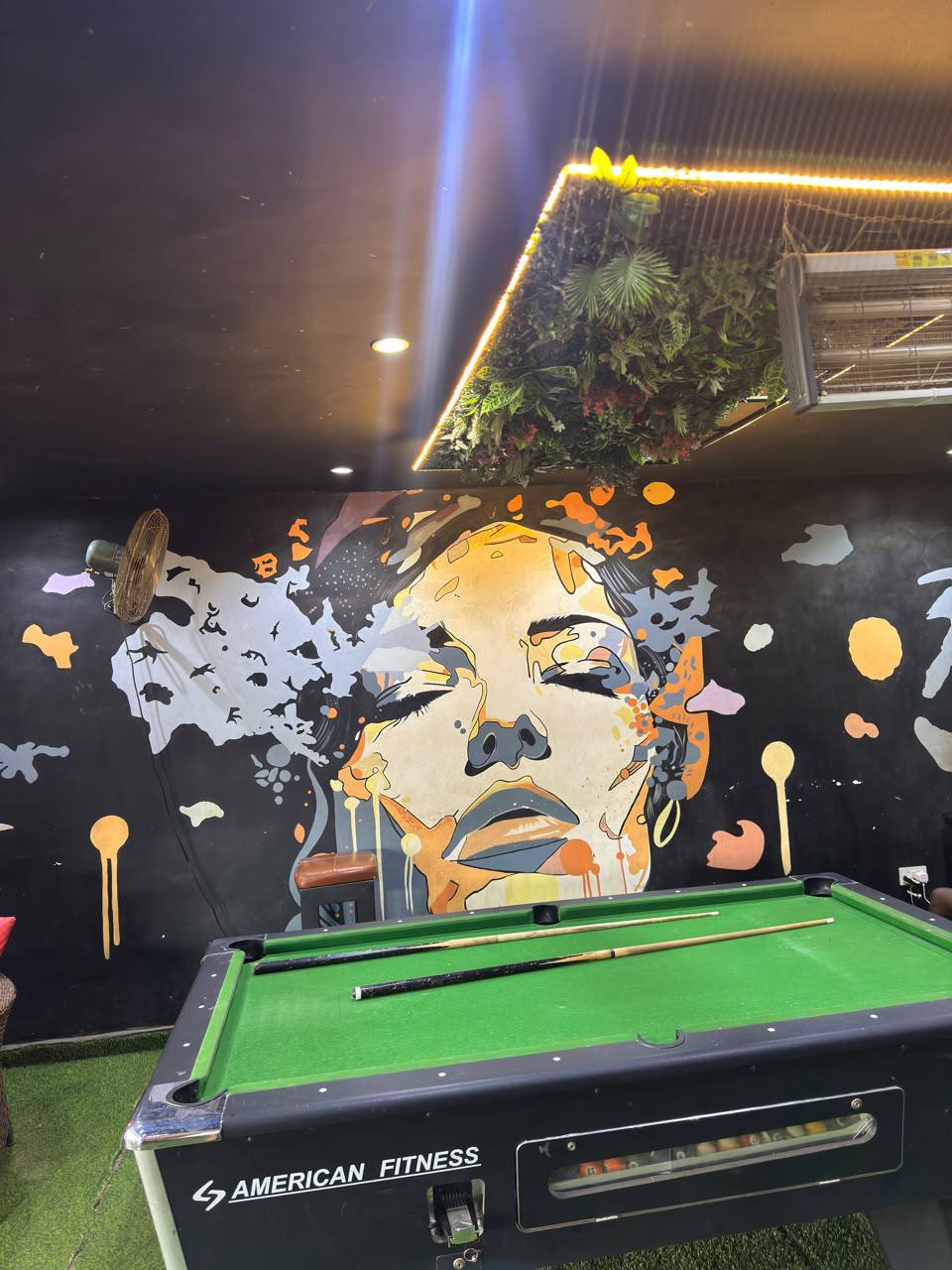 Nova Arena snooker table in front of the painted mural